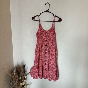 Floral Button-Down Red Dress